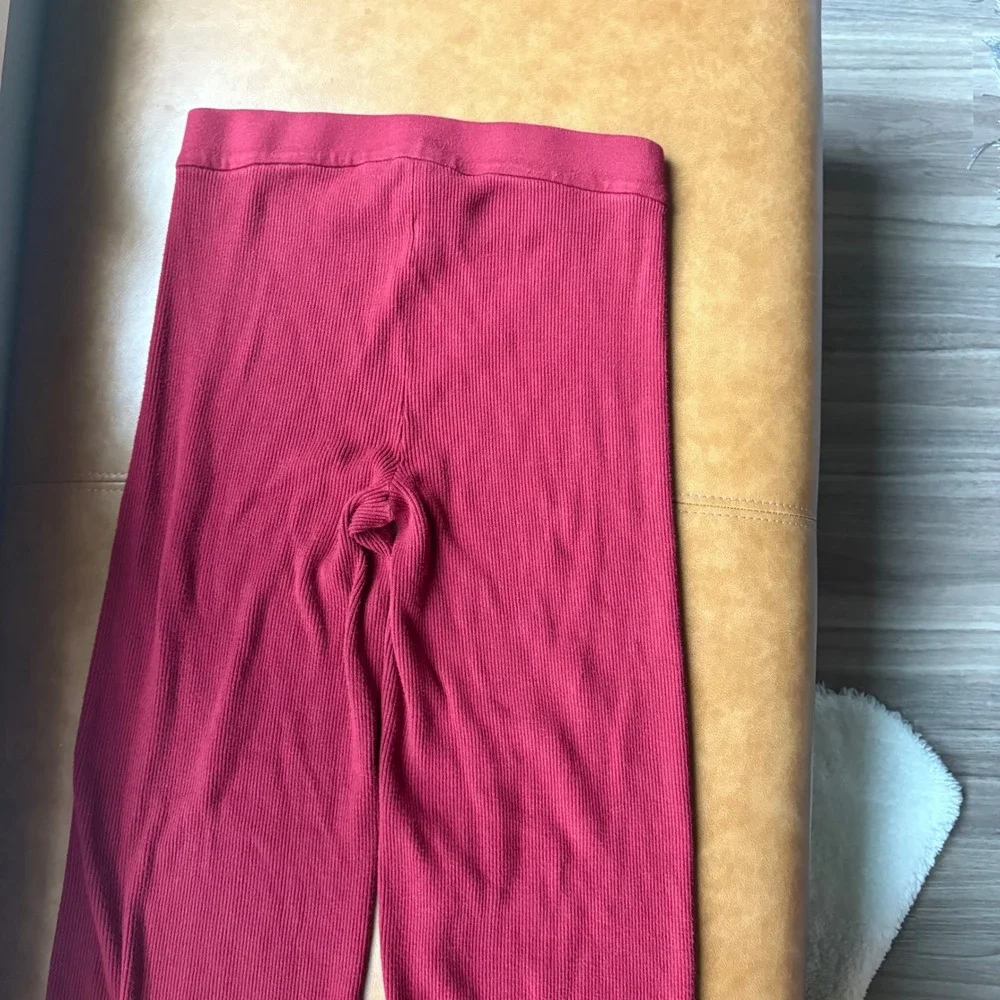 House of Harlow 1960 Ribbed Wide Leg Lounge Pants Burgundy Knit M‎
